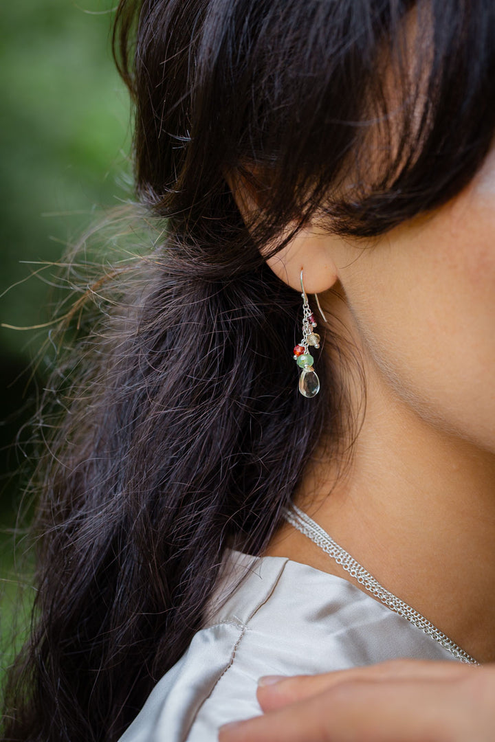 Gentle Breeze Peach Moonstone, Czech Glass, Carnelian Cluster Earrings