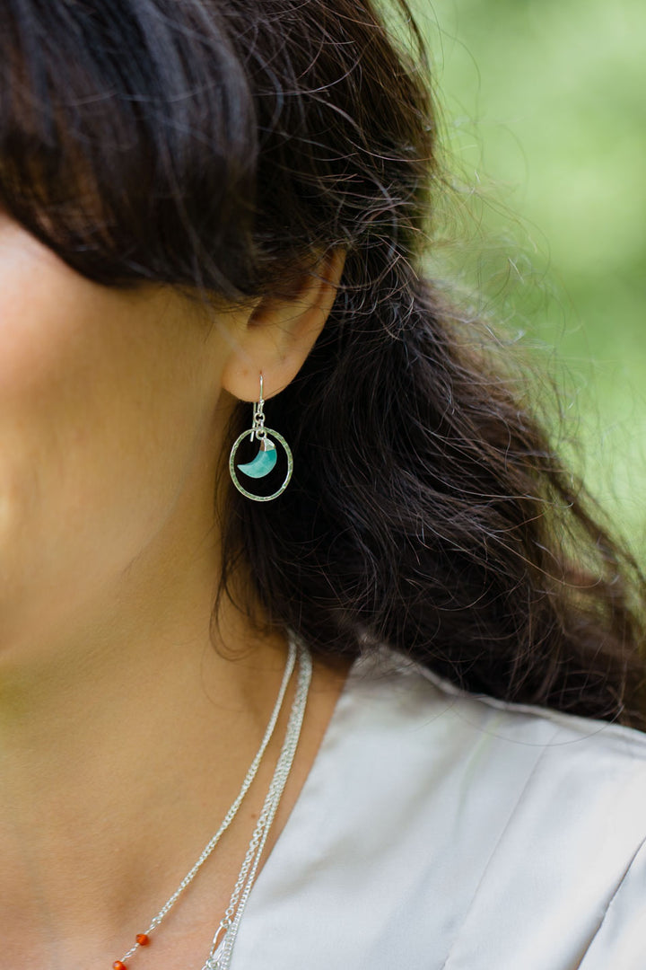 Gentle Breeze Moon With Silver Hoop Simple Earrings