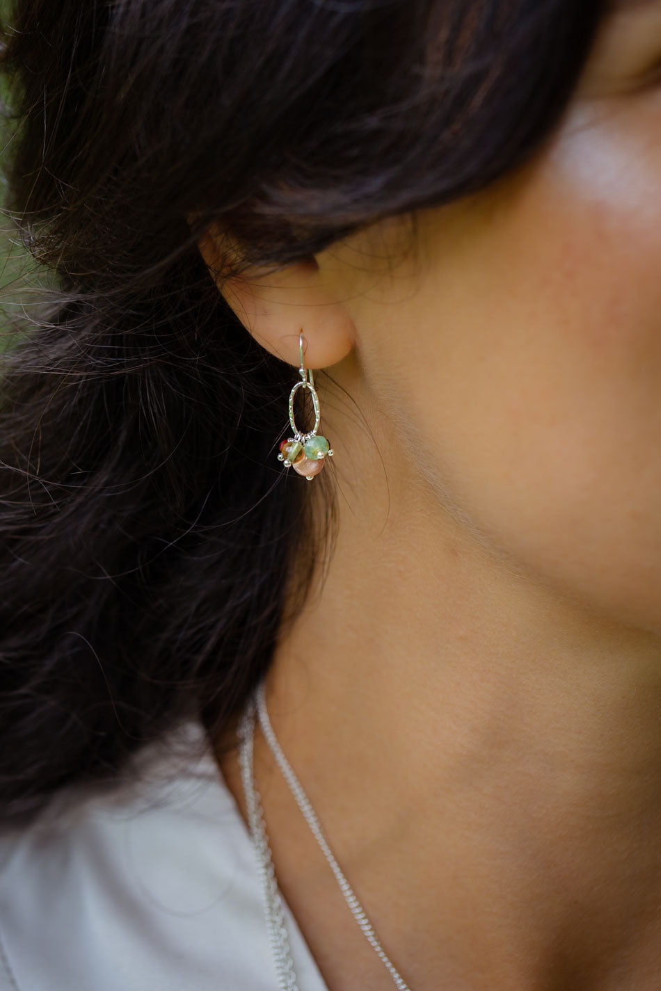 Gentle Breeze Peach Moonstone, Czech Glass, Carnelian Dangle Earrings