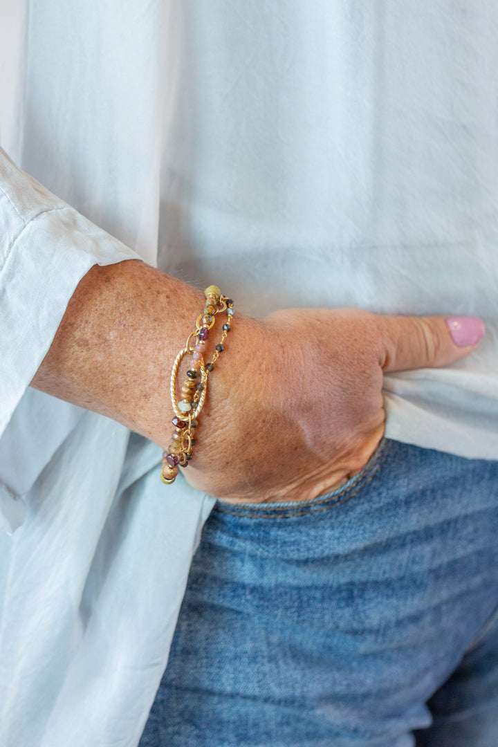 Golden Hour 7.5-8.5" Garnet, Moonstone, Jasper Multistrand Bracelet