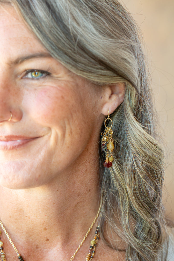 Golden Hour Yellow Jade, Carnelian, Moonstone Tassel Earrings