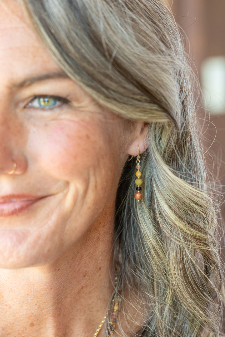 Golden Hour Obsidian, Czech Glass, Yellow Jasper Simple Earrings