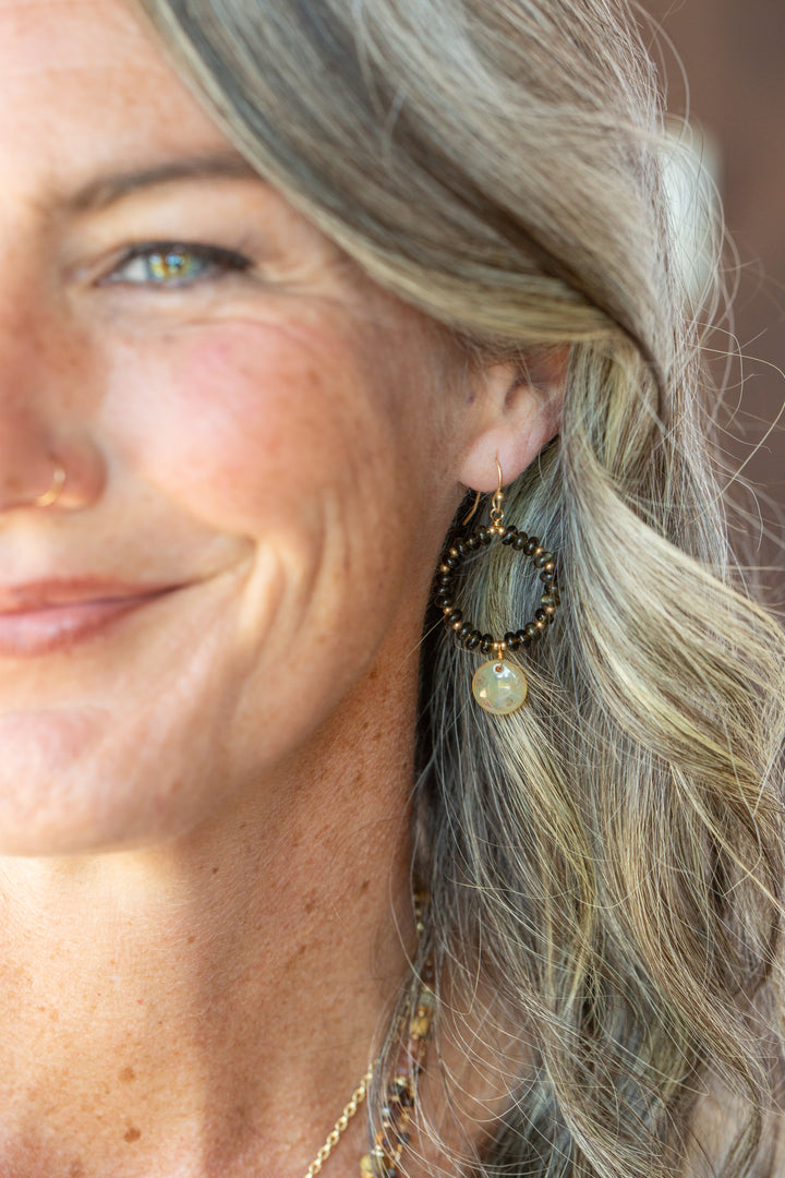 Golden Hour Obsidian, Czech Glass Hoop Earrings