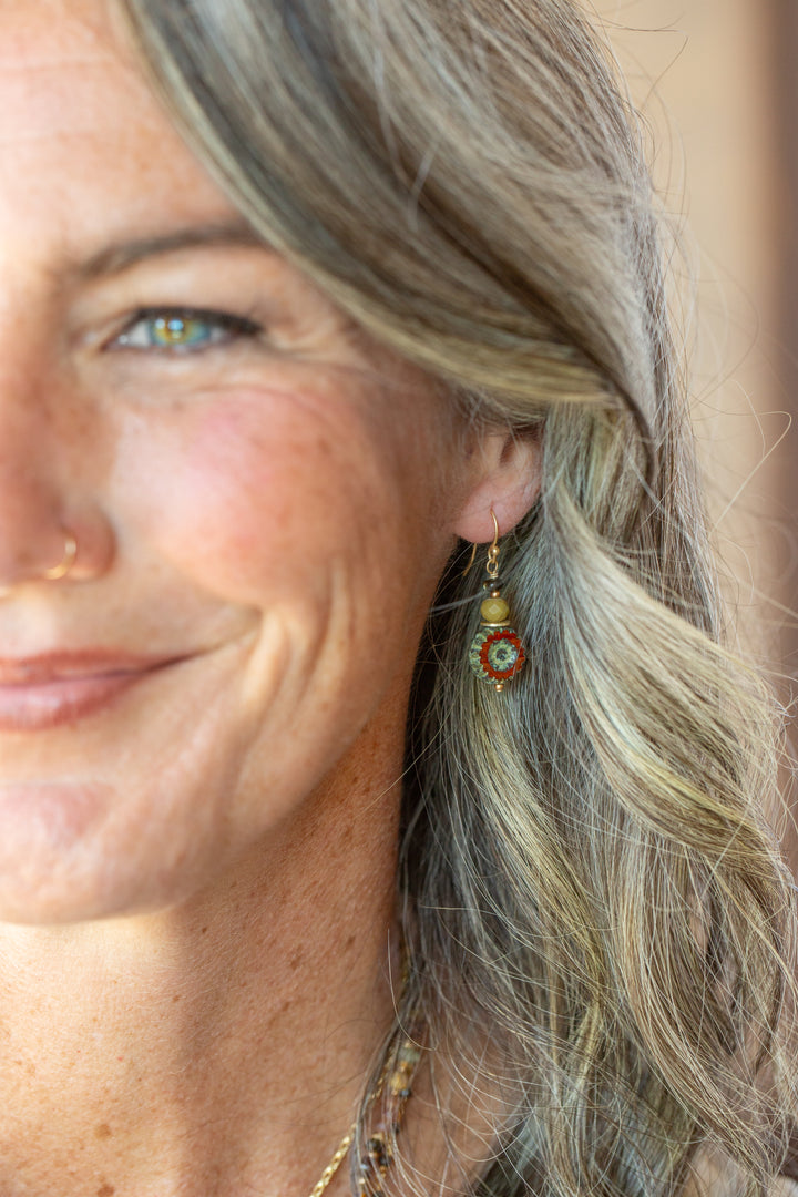 Golden Hour Obsidian, Czech Glass Simple Earrings