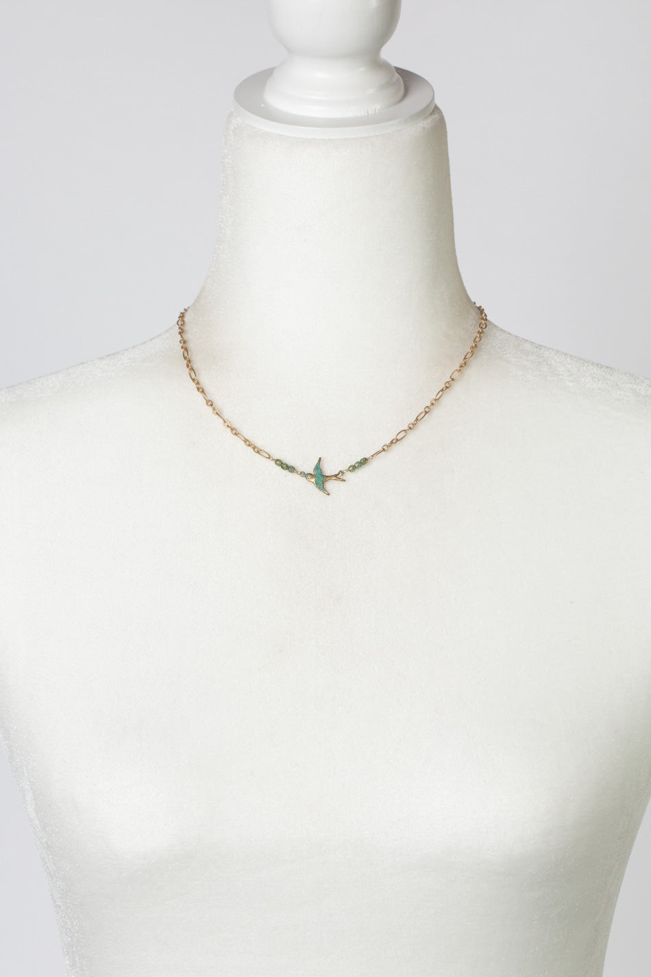 Heron 16-18" Czech Glass, Patina Bird Focal Necklace
