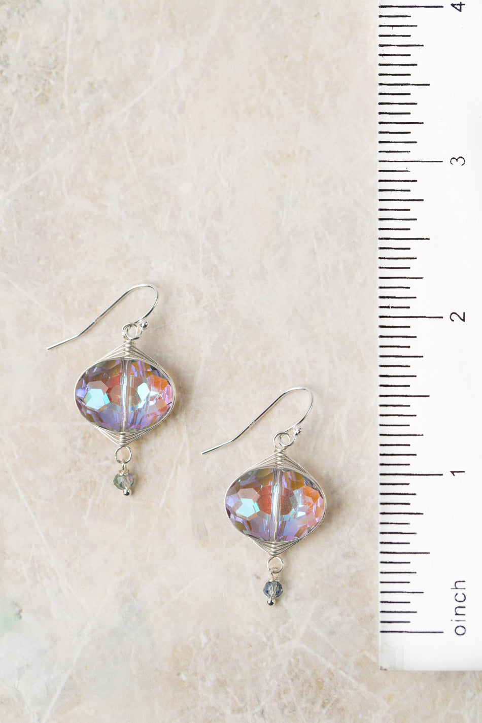 Herringbone Faceted Light Purple Crystal With Rainbow Shift Herringbone Earrings