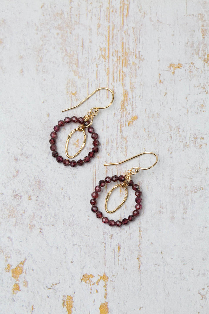 Holly Faceted Garnet Hoop With Hammered Oval Hoop Earrings