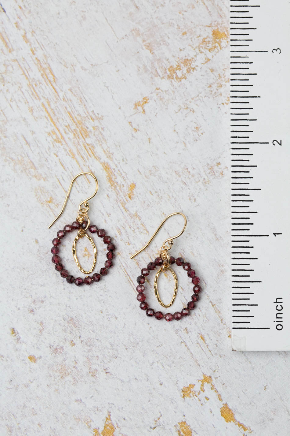 Holly Faceted Garnet Hoop With Hammered Oval Hoop Earrings