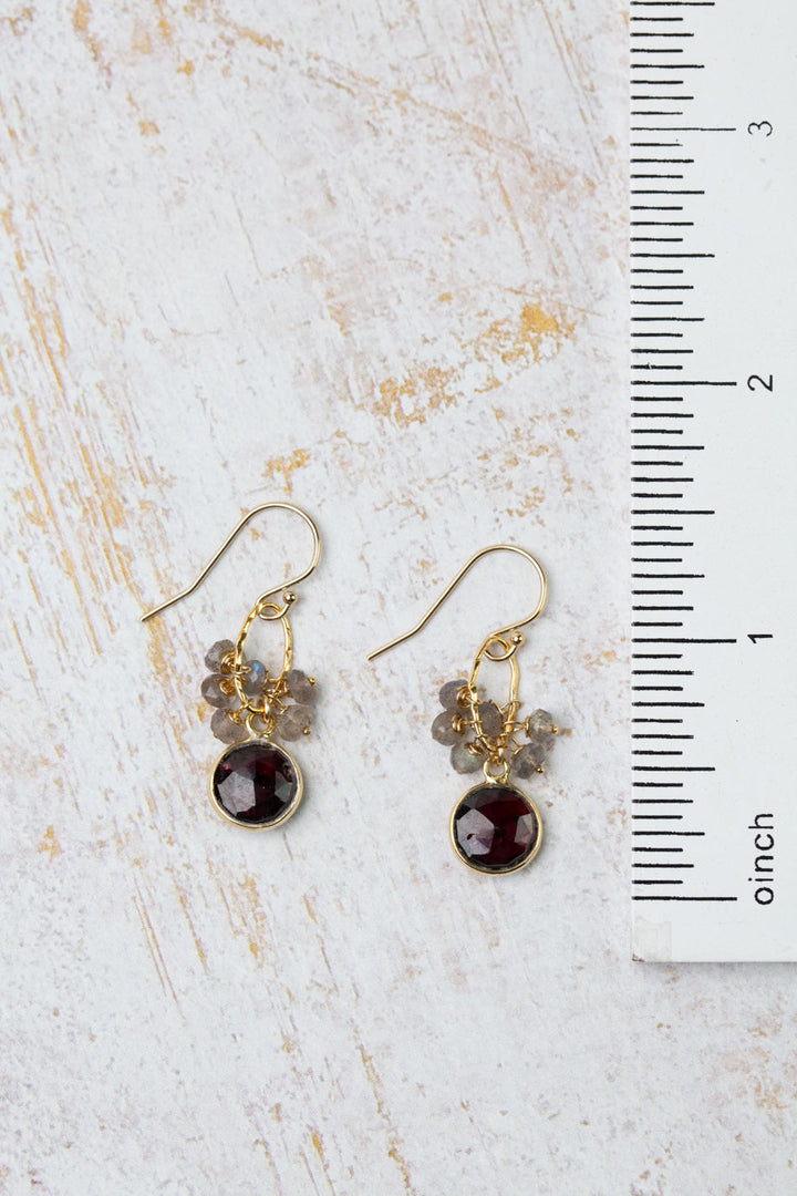 Holly Garnet Coin Shaped Bezel With Labradorite Cluster Earrings