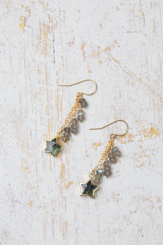 Small Labradorite Garnet store Cluster Dangle Gemstone Earrings