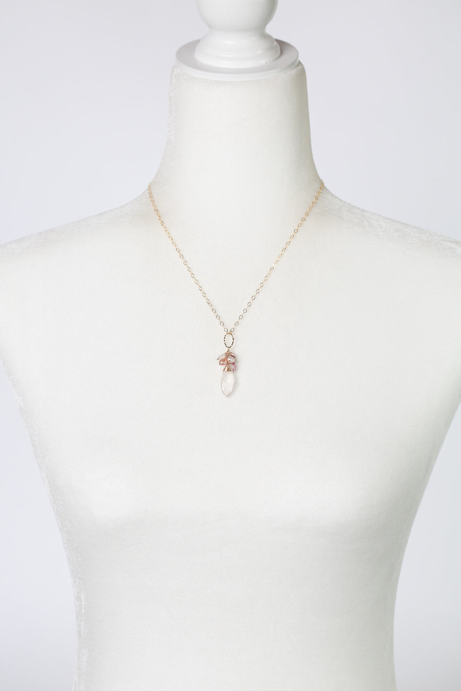 Hope 17.5-19.5" Pearl, Ruby, Pink Moonstone With Rose Quartz Cluster Necklace