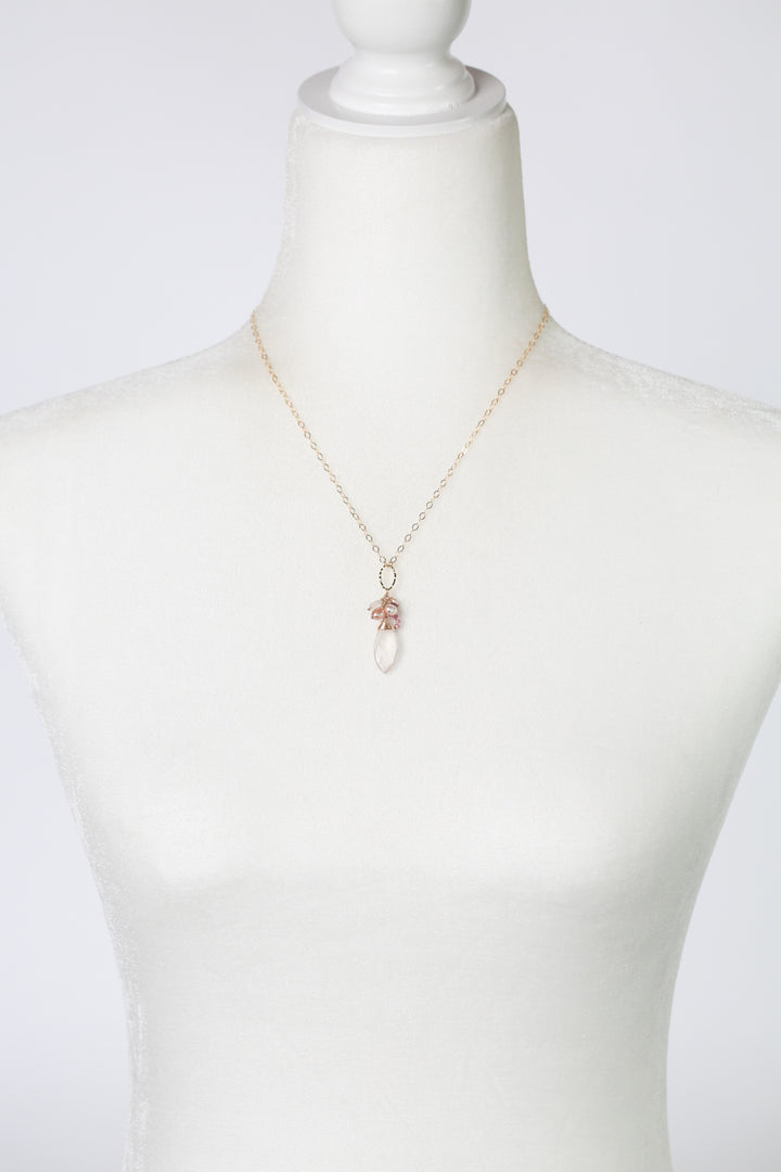 Hope 17.5-19.5" Pearl, Ruby, Pink Moonstone With Rose Quartz Cluster Necklace