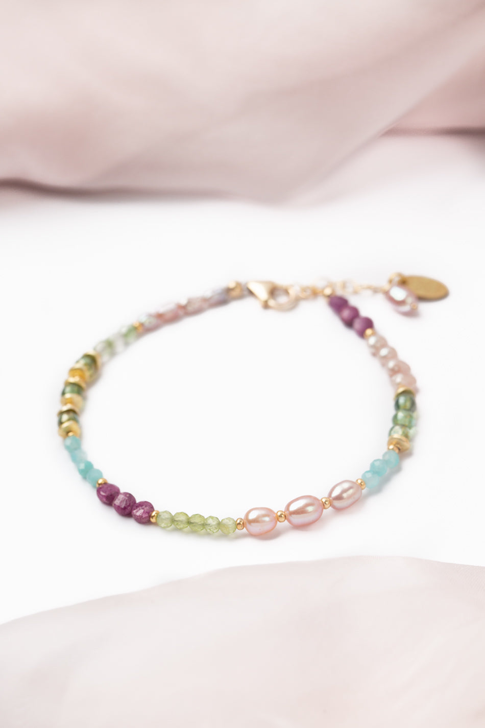 Hope 7.5-8.5" Pearl, Ruby, Amazonite Simple Bracelet