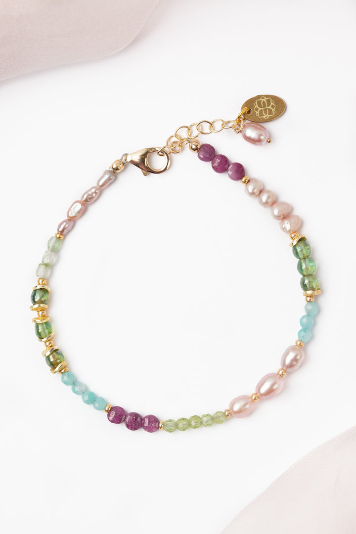 Hope 7.5-8.5" Pearl, Ruby, Amazonite Simple Bracelet