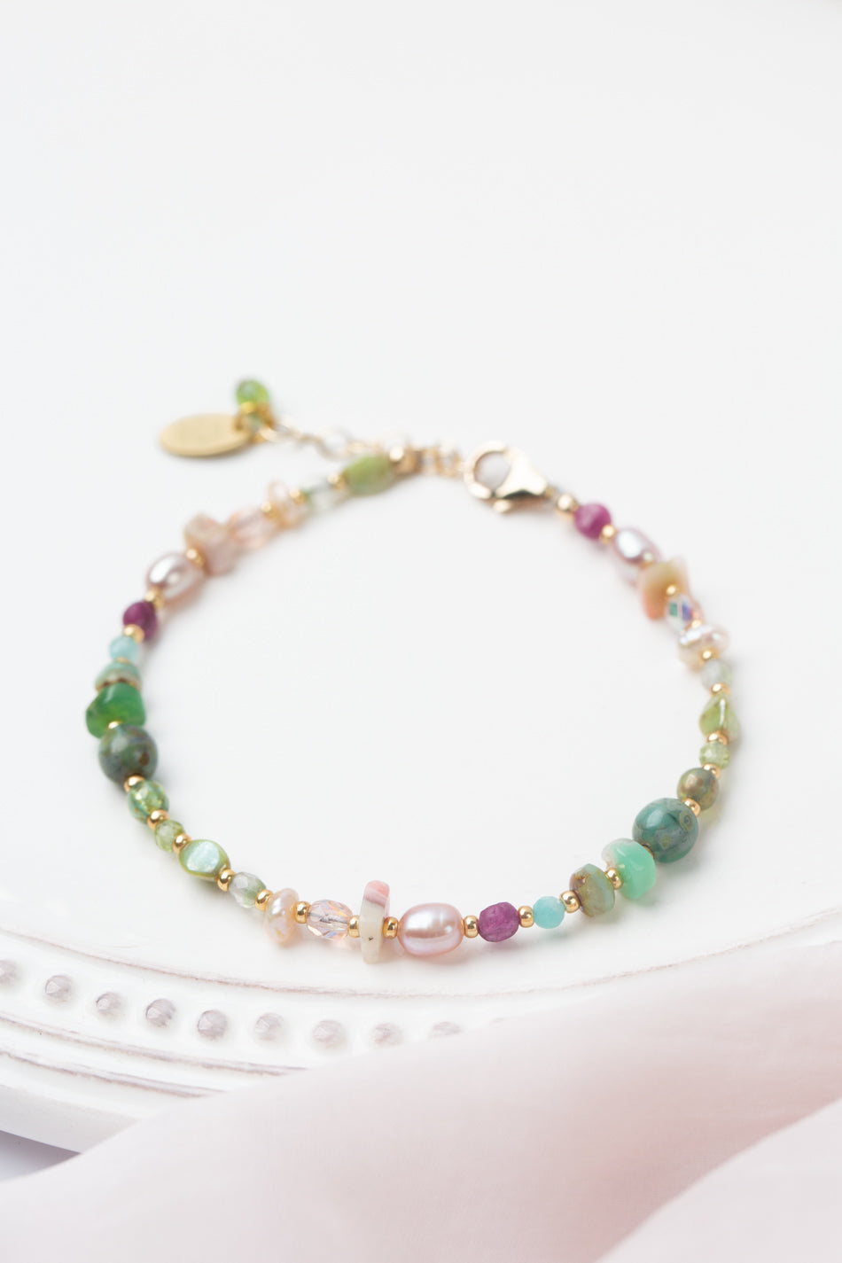 Hope 7.5-8.5" Ruby, Pearl, Amazonite Simple Bracelet