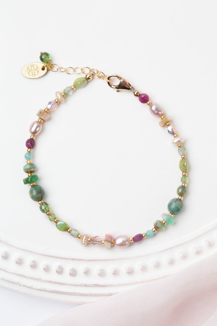 Hope 7.5-8.5" Ruby, Pearl, Amazonite Simple Bracelet