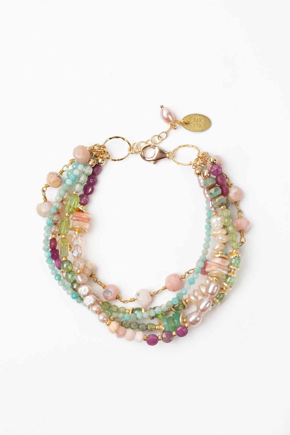 Hope 7.5-8.5" Ruby, Pearl, Amazonite With Pink Opal Multistrand Bracelet