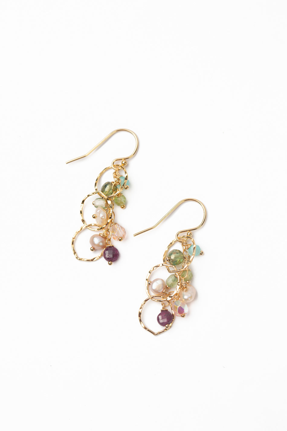 Hope Ruby, Pearl, Amazonite Cluster Earrings