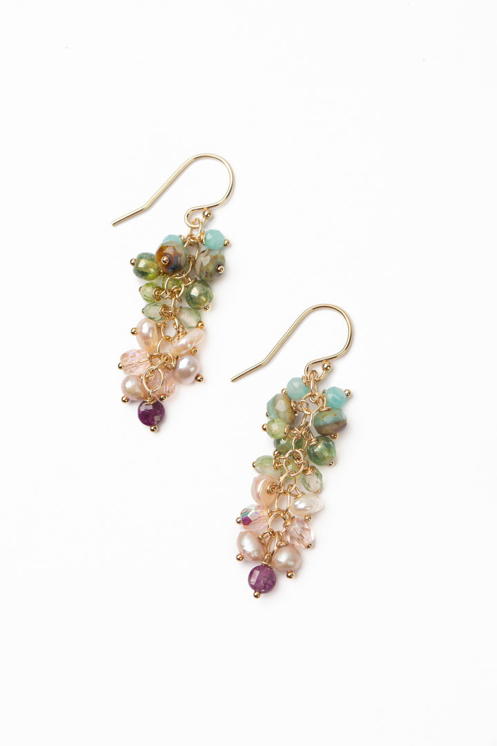 Hope Ruby, Pearl, Amazonite Cluster Earrings