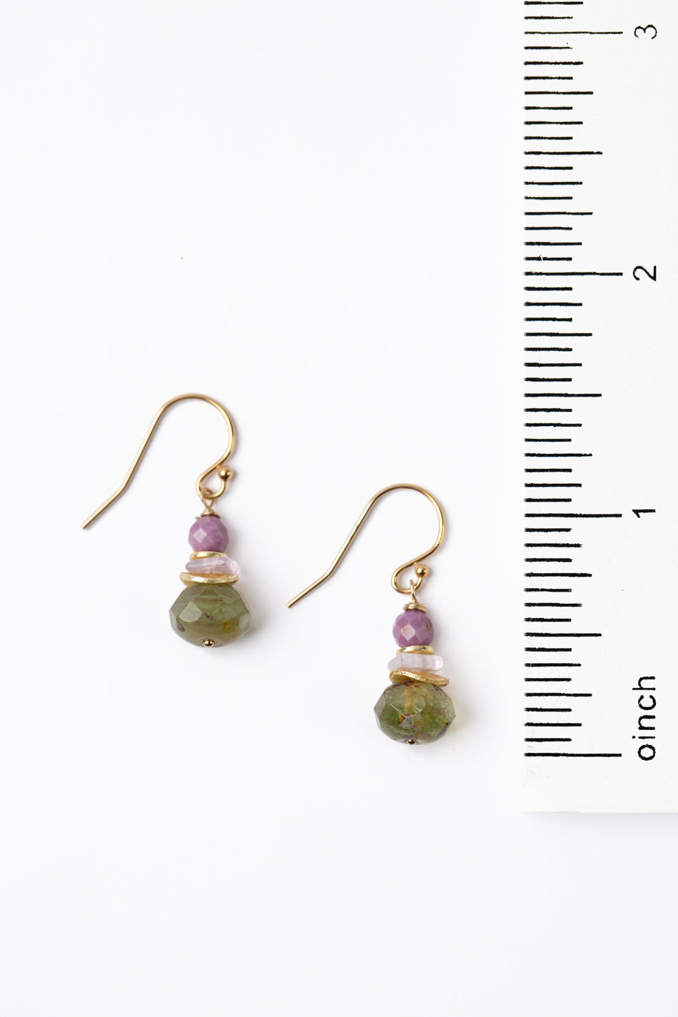 Hydrangea Amethyst, Phosphosiderite, Czech Glass Stacked Simple Earrings