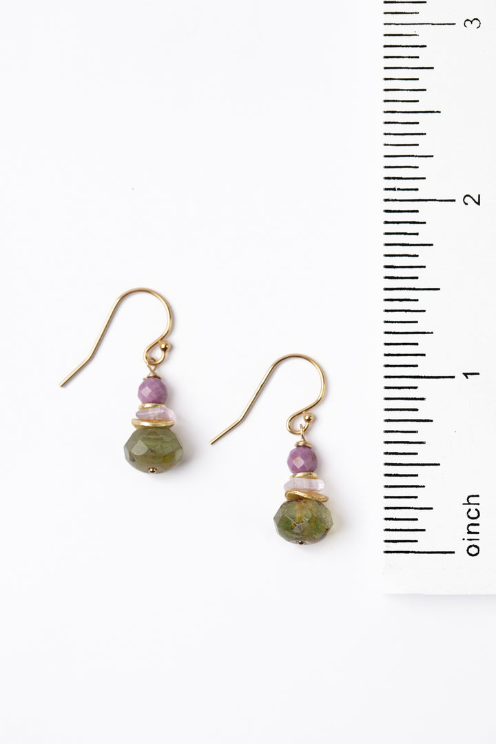 Hydrangea Amethyst, Phosphosiderite, Czech Glass Stacked Simple Earrings