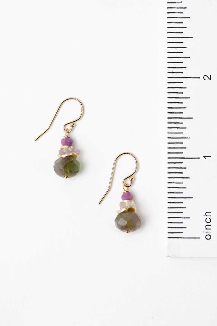 Hydrangea Amethyst, Phosphosiderite, Czech Glass Stacked Simple Earrings