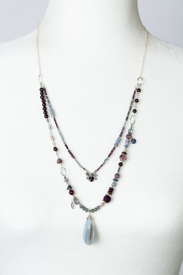 Horizon 22.5-24.5" Garnet, Crystal With Blue Opal Multistrand Necklace
