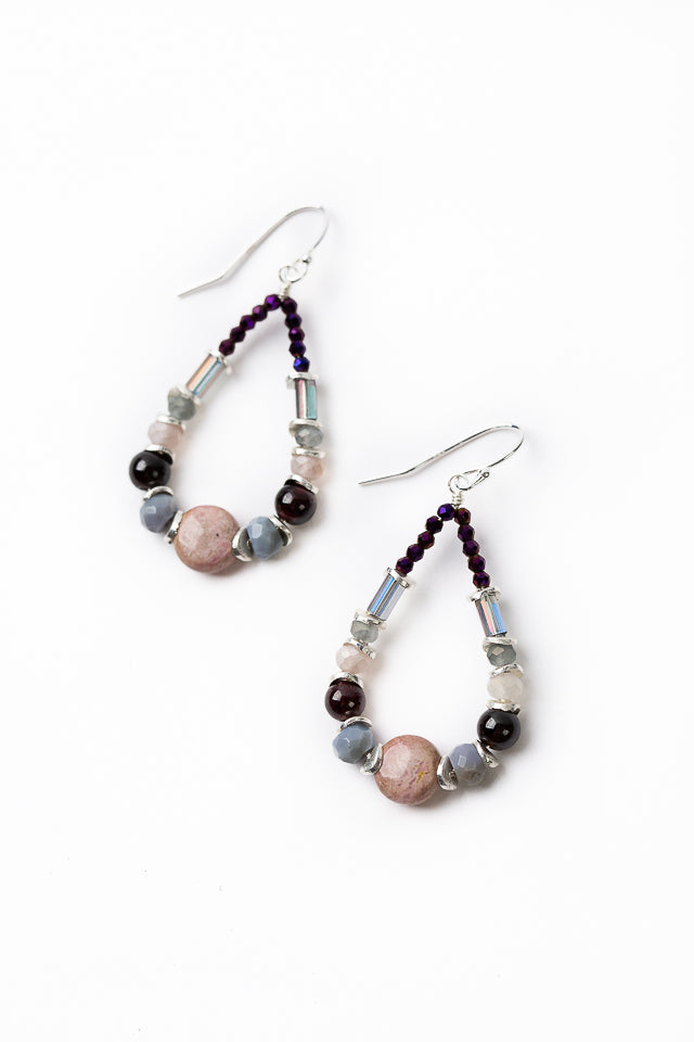 Horizon Blue Opal And Garnet Dangle Earrings