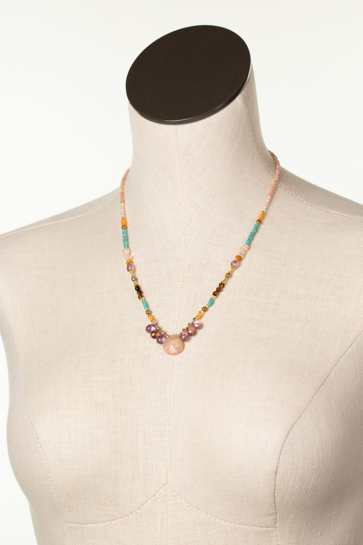 Joy 19-21" Pink Opal, Czech Glass, Freshwater Pearl Collage Necklace