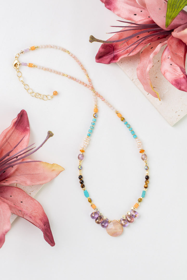 Joy 19-21" Pink Opal, Czech Glass, Freshwater Pearl Collage Necklace