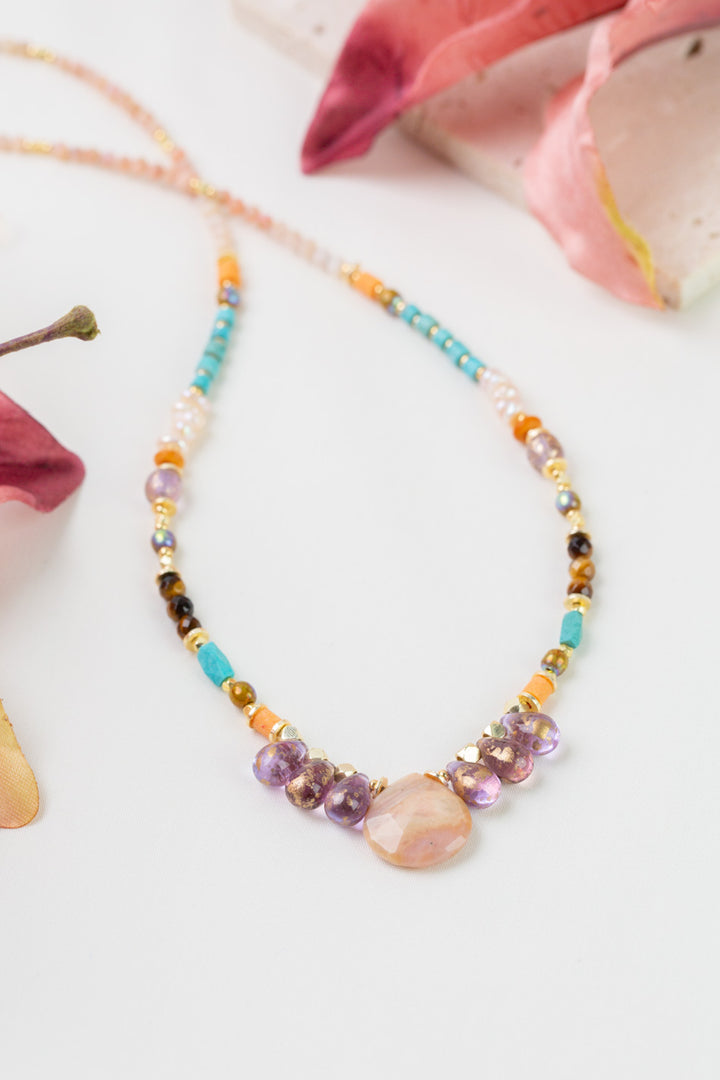 Joy 19-21" Pink Opal, Czech Glass, Freshwater Pearl Collage Necklace