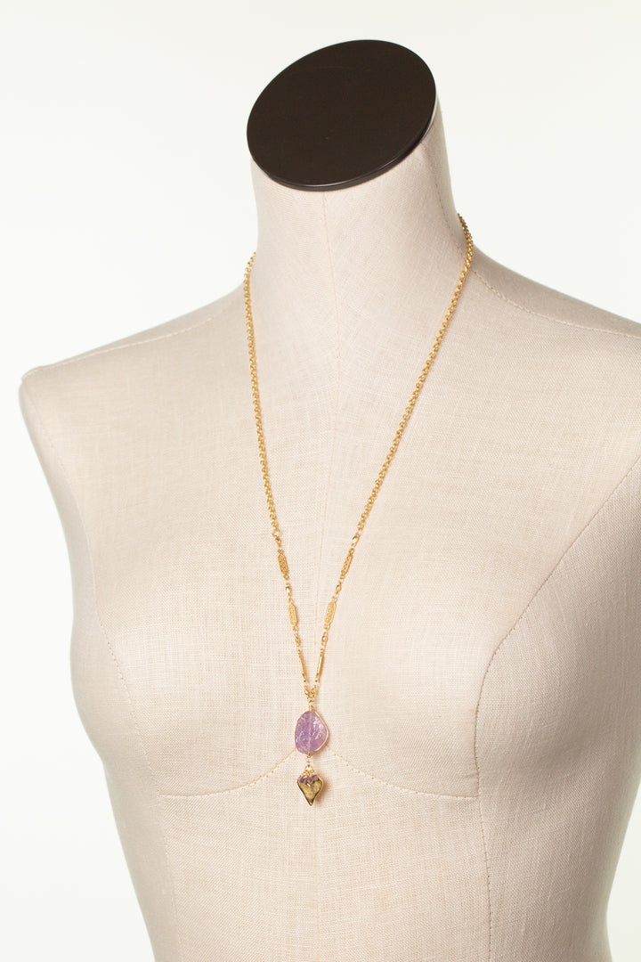 Joy 25.5-27.5" Amethyst Herringbone Heart Statement Necklace