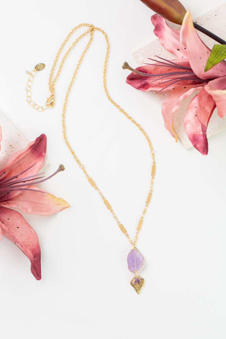 Joy 25.5-27.5" Amethyst Herringbone Heart Statement Necklace