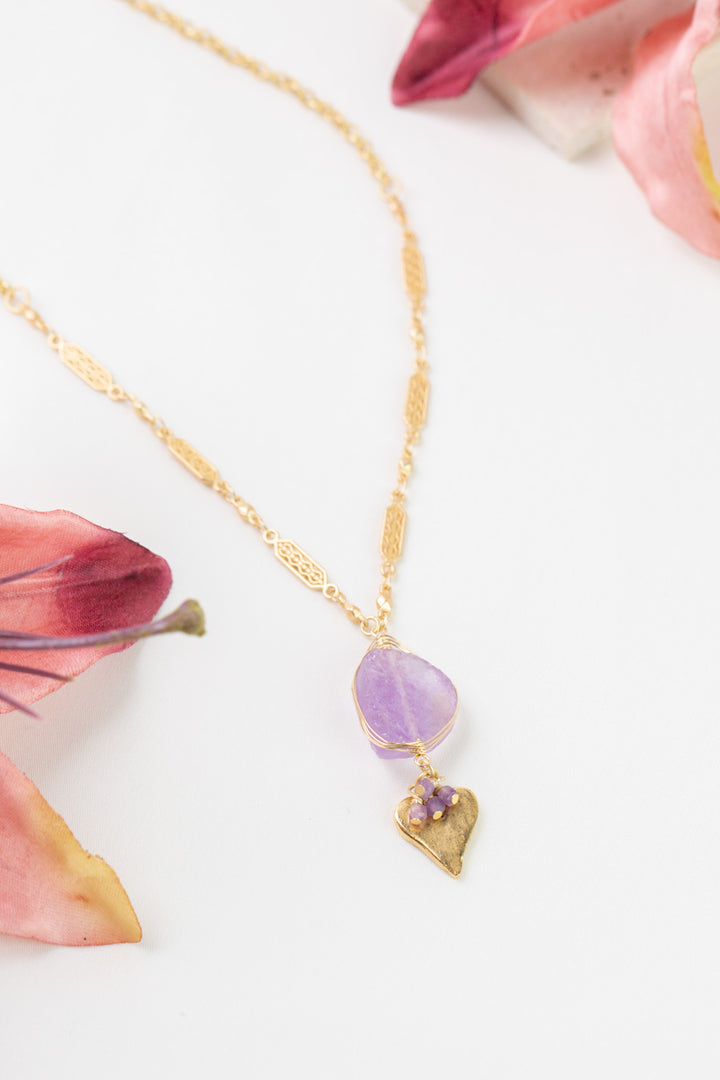Joy 25.5-27.5" Amethyst Herringbone Heart Statement Necklace