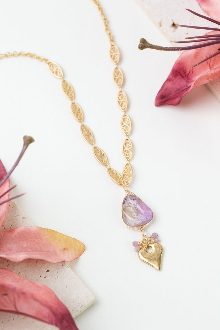 Joy 25.5-27.5" Amethyst Herringbone Heart Statement Necklace