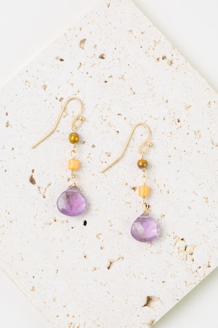 Joy Amethyst Briolette, Shell, Czech Glass Dangle Earrings
