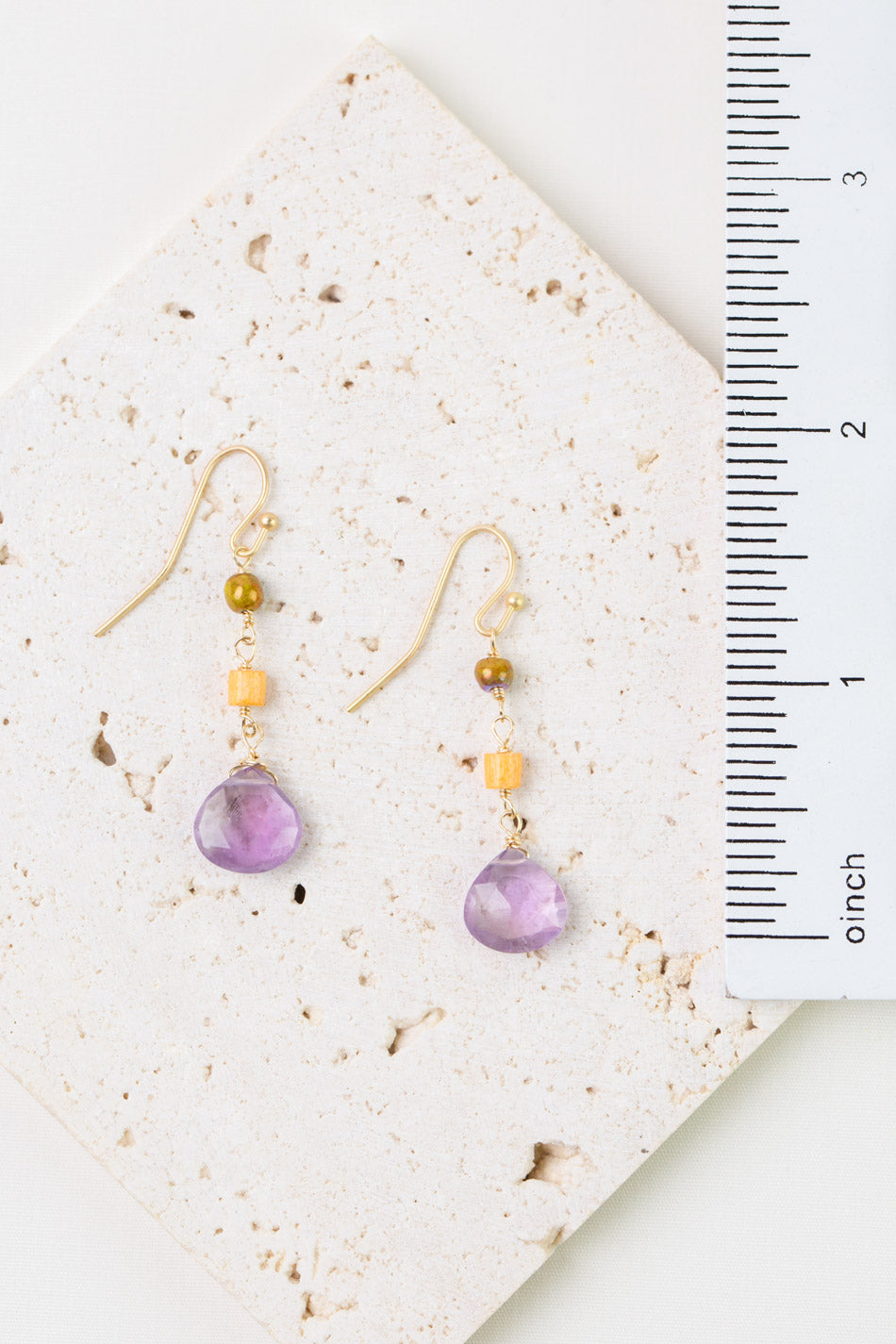 Joy Amethyst Briolette, Shell, Czech Glass Dangle Earrings