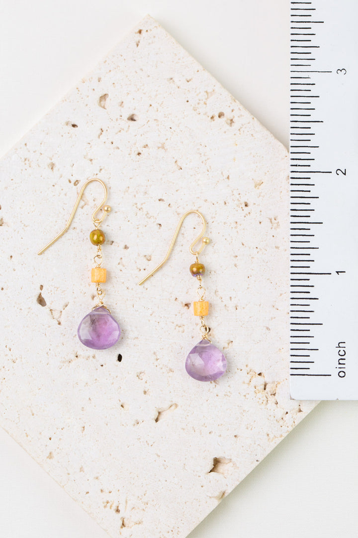 Joy Amethyst Briolette, Shell, Czech Glass Dangle Earrings