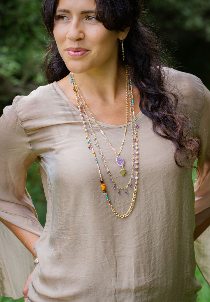 Joy 25.5-27.5" Amethyst Herringbone Heart Statement Necklace