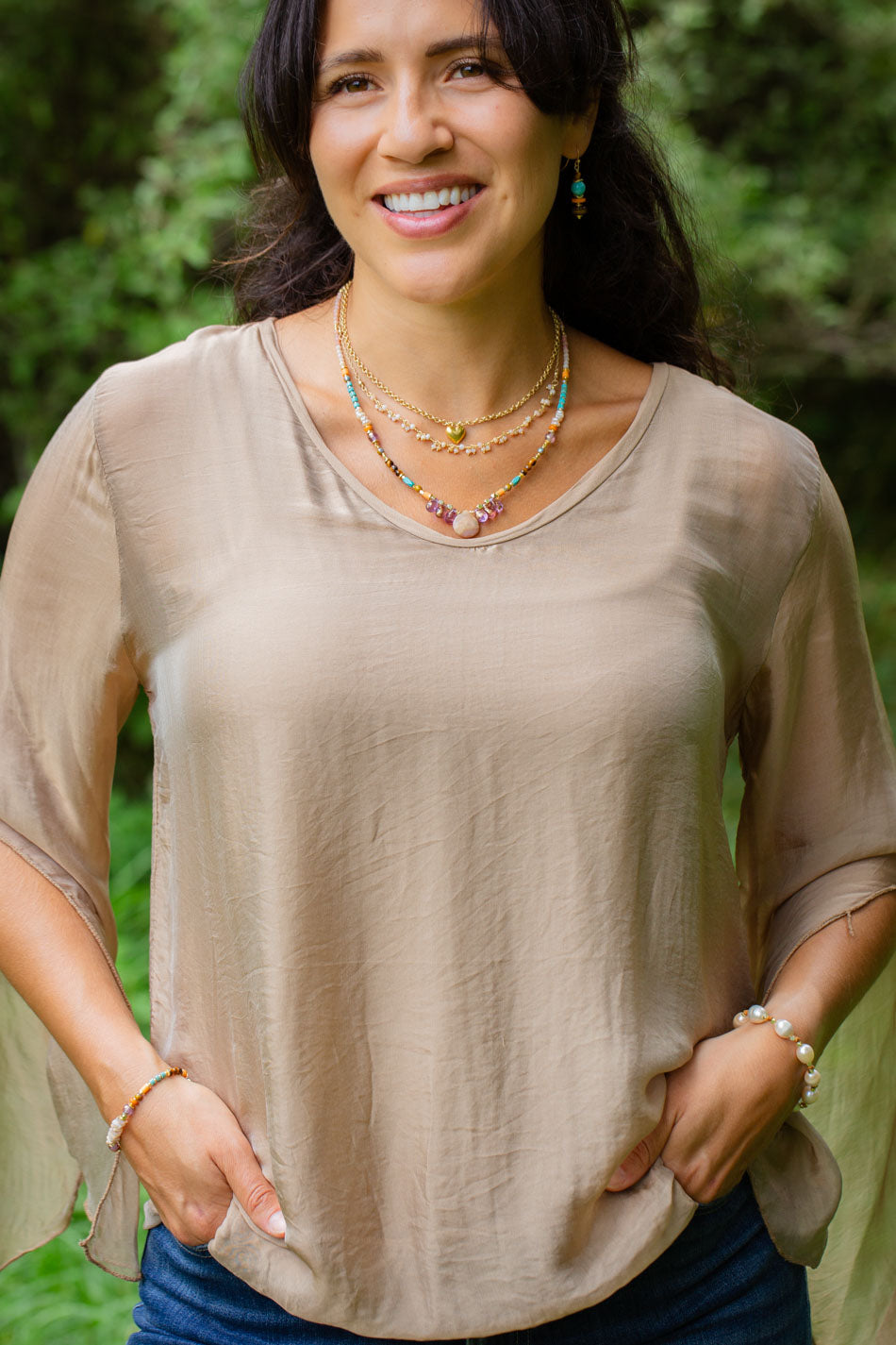 Joy 16-18" Pink Opal Gemstone Chain Simple Necklace