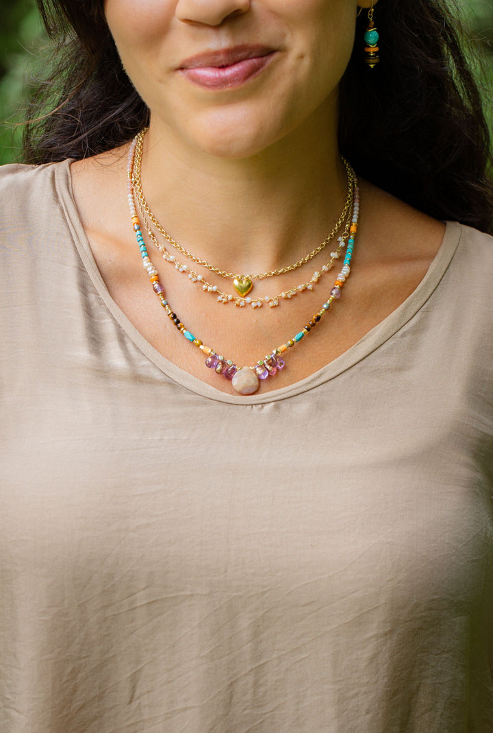 Joy 19-21" Pink Opal, Czech Glass, Freshwater Pearl Collage Necklace