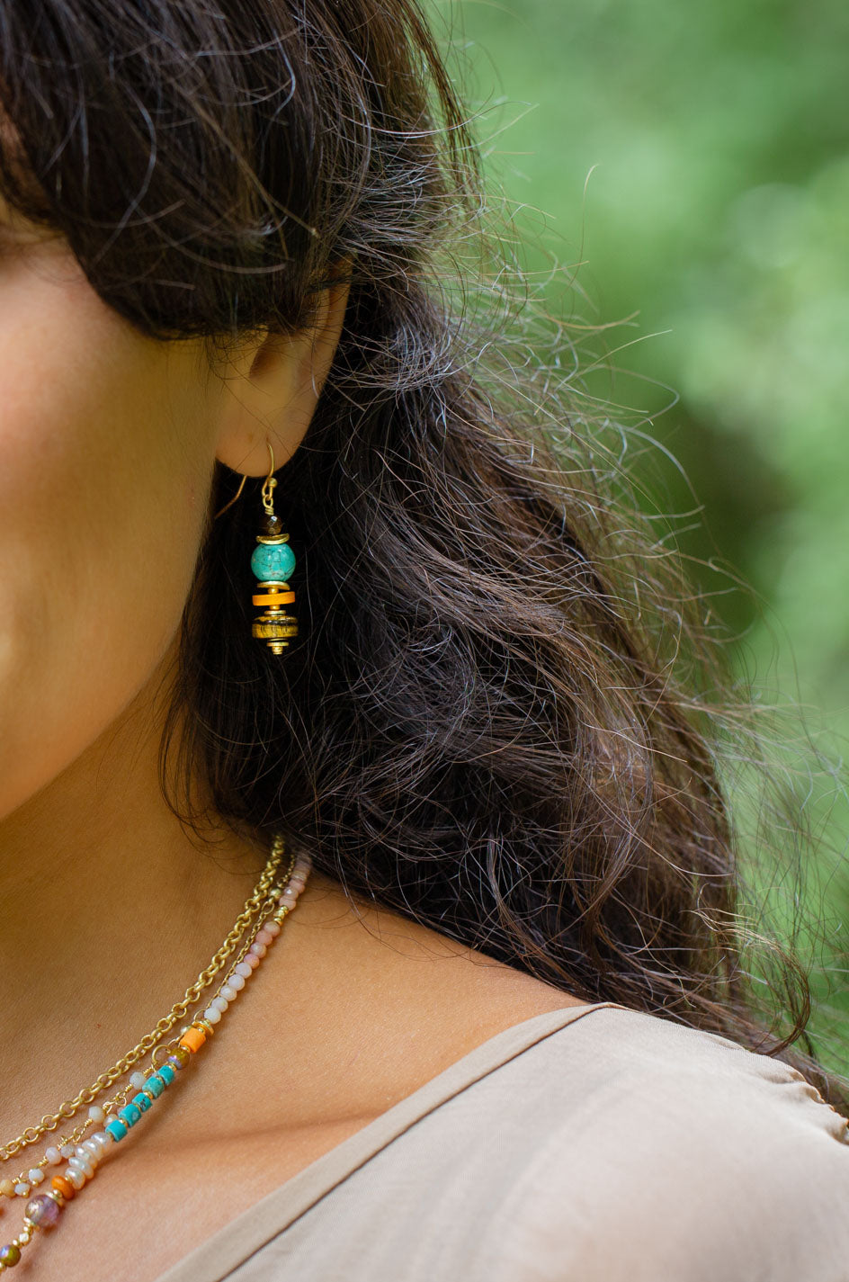 Joy Cats Eye, Turquoise, Shell Simple Earrings
