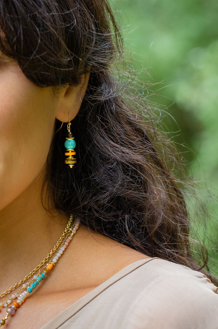 Joy Cats Eye, Turquoise, Shell Simple Earrings