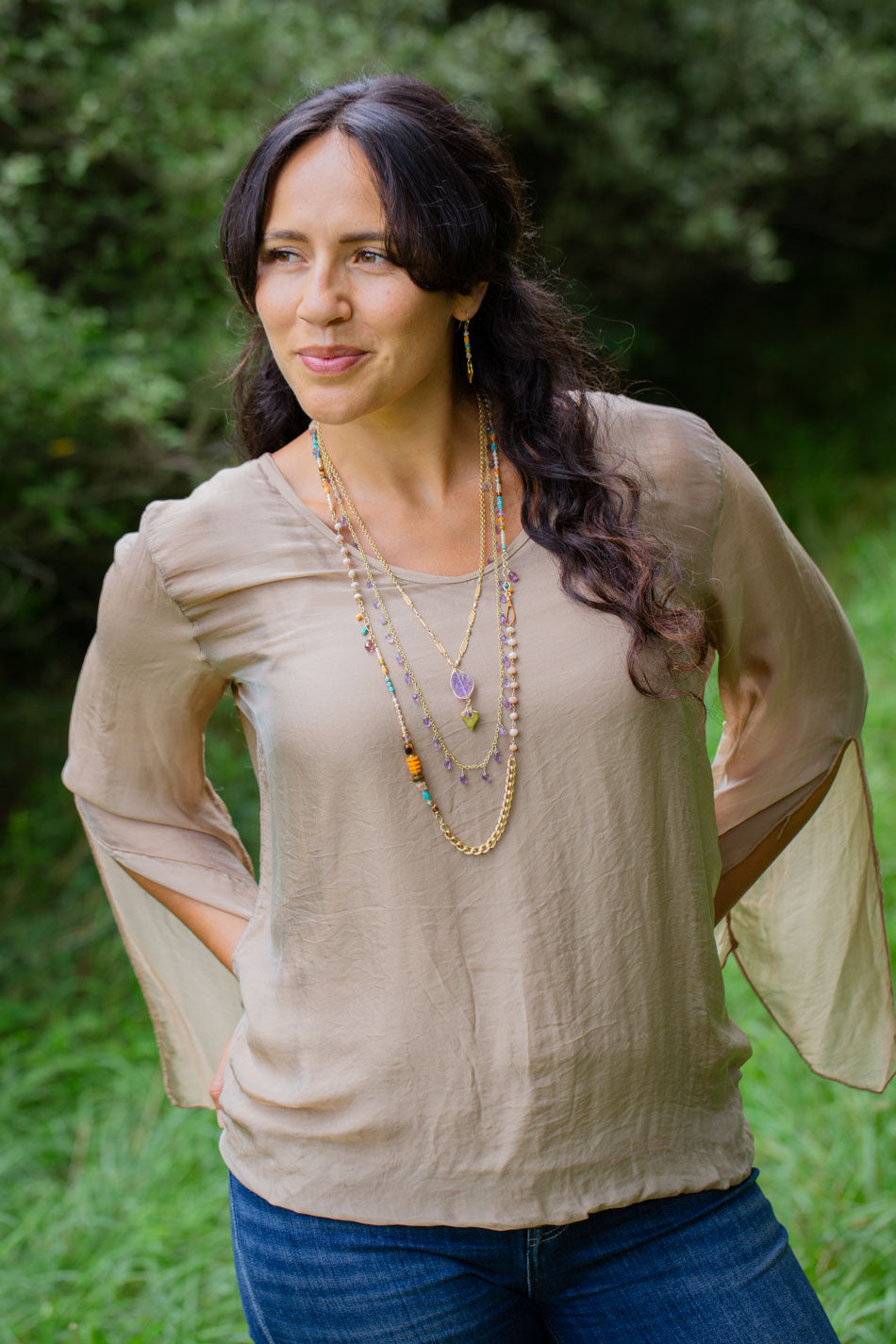 Joy 35-37" Pink Opal, Czech Glass, Turquoise Collage Necklace