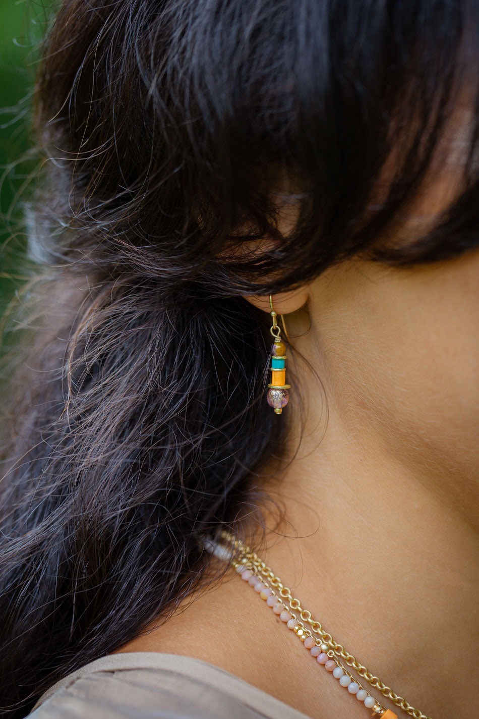 Joy Czech Glass, Turquoise, Shell Simple Earrings