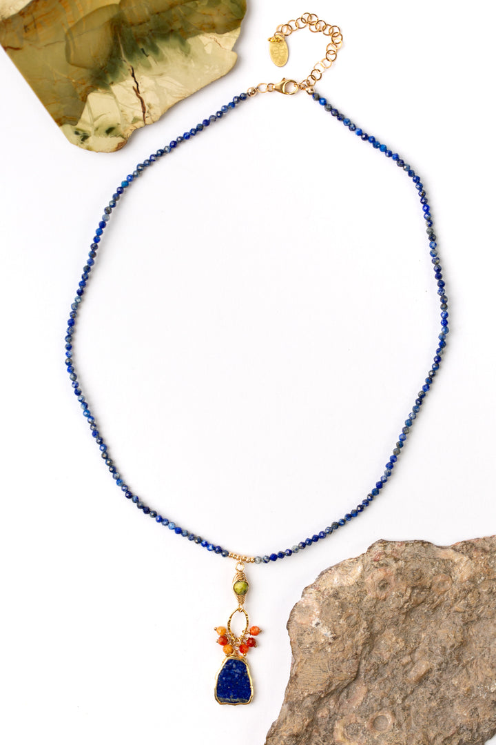 Kaleidoscope 16.5-18.5" Lapis, Coral, Jasper Cluster Necklace