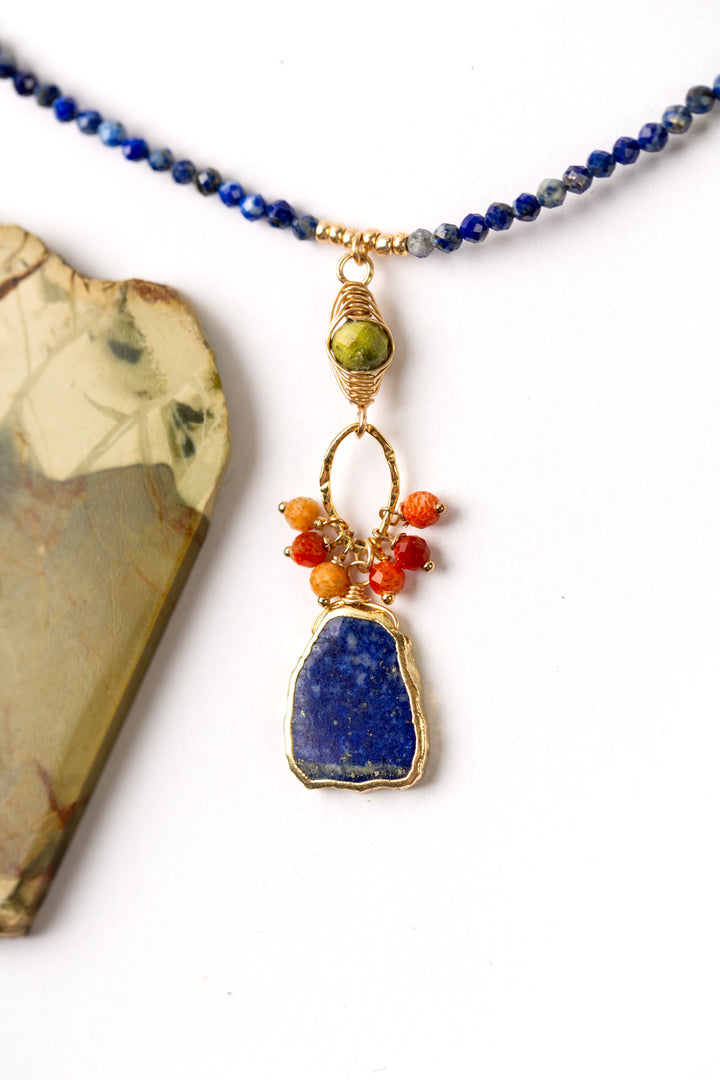 Kaleidoscope 16.5-18.5" Lapis, Coral, Jasper Cluster Necklace