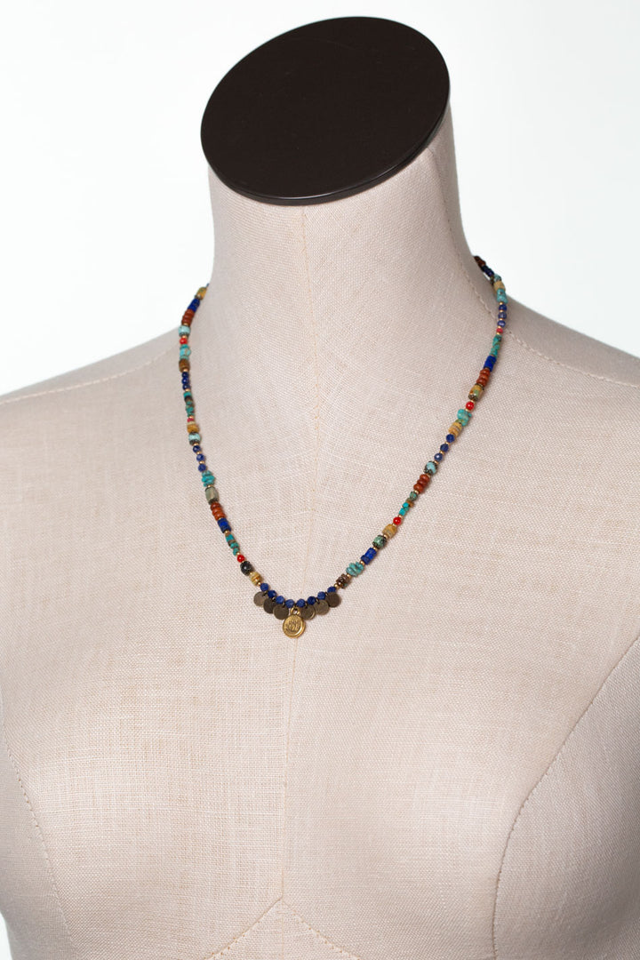 Love One Another 18.5-20.5" Lapis, Turquoise, Wood Collage Necklace