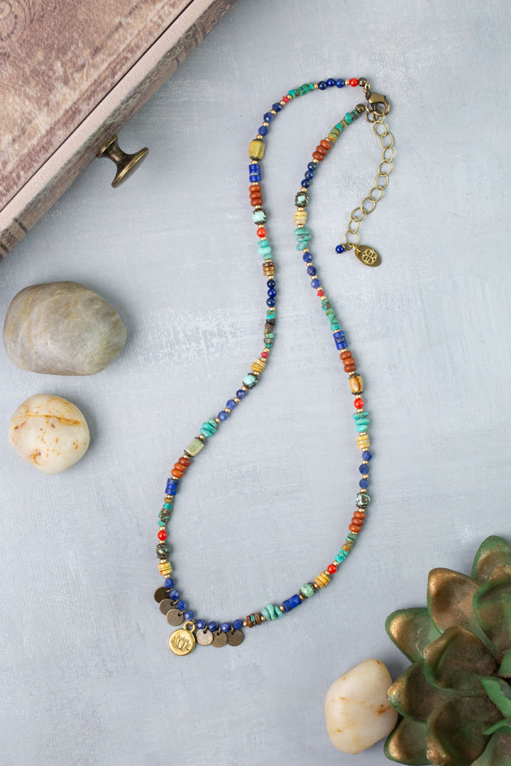 Love One Another 18.5-20.5" Lapis, Turquoise, Wood Collage Necklace