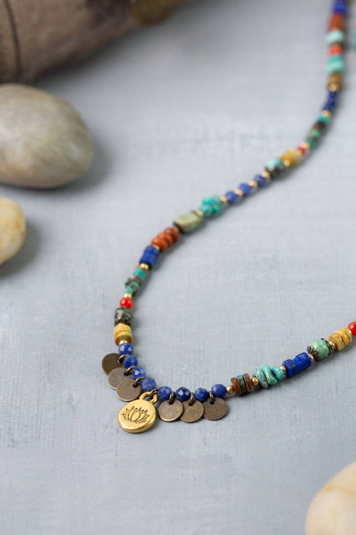 Love One Another 18.5-20.5" Lapis, Turquoise, Wood Collage Necklace